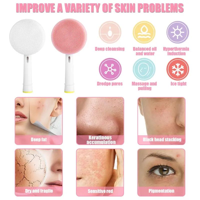 Alta freqüência limpador facial elétrico, escovar os dentes, substituição da cabeça escova, ultra-sônico facial lavagem skincare ferramenta Oule B