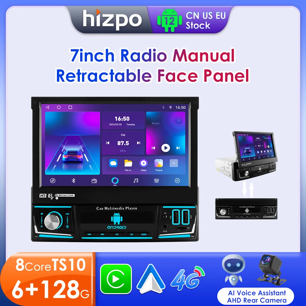 

Hizpo 1 Din Car Stereo Radio 7'' CarPlay Android Auto Bluetooth RDS AM FM USB Universal Autoradio Multimedia Video Player DSP 4G