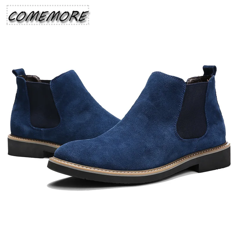 2024 New Casual Shoes Man Spring New Fashion Casual Men Ankle Chelsea Boots Male Shoes Cow Suede Leather Slip on Motorcycle Boot