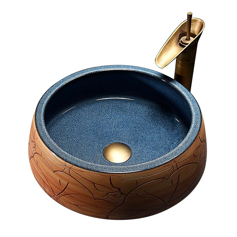 

Bathroom counter basin Chinese balcony art basin antique washbasin household sink retro ceramic washbasin