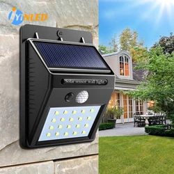 Luz LED Solar de recarga para exteriores, luces de pared con Sensor de movimiento, lámpara de emergencia impermeable, decoración de jardín y calle, lámpara de porche, 20 Led