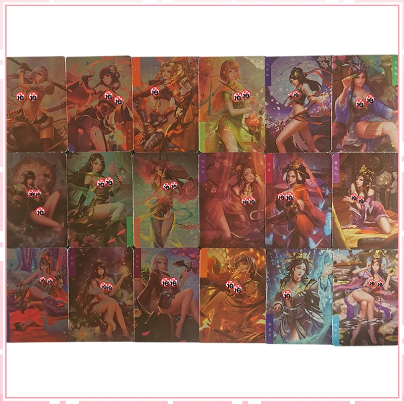 In Stock 18Pcs/set Three Kingdoms Diaochan Zhang Chunhua Cai Furen Huang Yueying Queen Mu Sexy Anime Wife Game Collection Cards