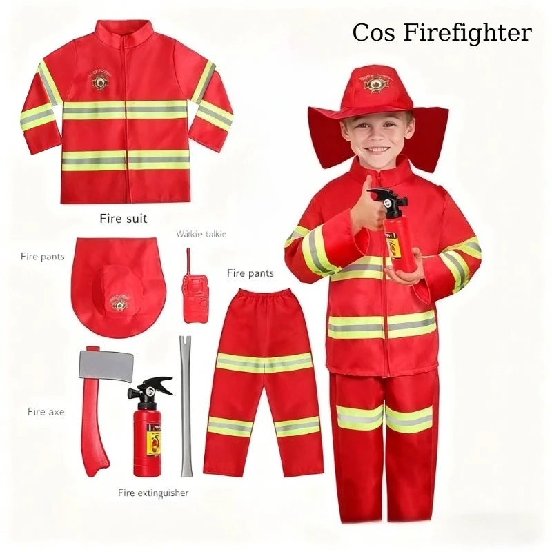 Costume de pompier rouge Sam pompier Cosplay pour enfants garçons filles Halloween noël cadeau d'anniversaire uniforme de dépôt de pompier vêtements