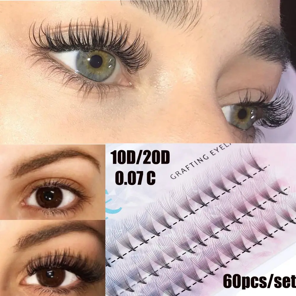 60 Cluster /box Handmade C Curl 0.07 Thickness Fuax Mink Hair Russia Premade Volume Fans False Eyelashes Eye Lash Extension