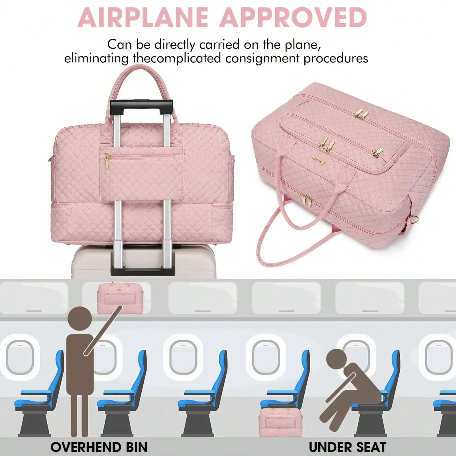 Large Women Travel Duffle Bag - Carry On Overnight Bag Weekend Travel Duffel Tote Bag Yoga Gym Bag With Wet Pocket Toiletry Weekender Overnight Bag For Travel Business Trips Sport , Personal Item Travel Bag With Shoes Compartment