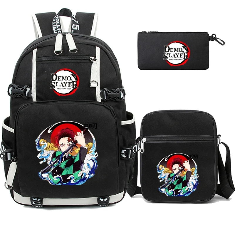 3Pcs/set Kamado Nezuko Demon Slayer Anime Cosplay Unisex Students School Bag Backpack Cartoon Bookbag Laptop Travel Rucksack