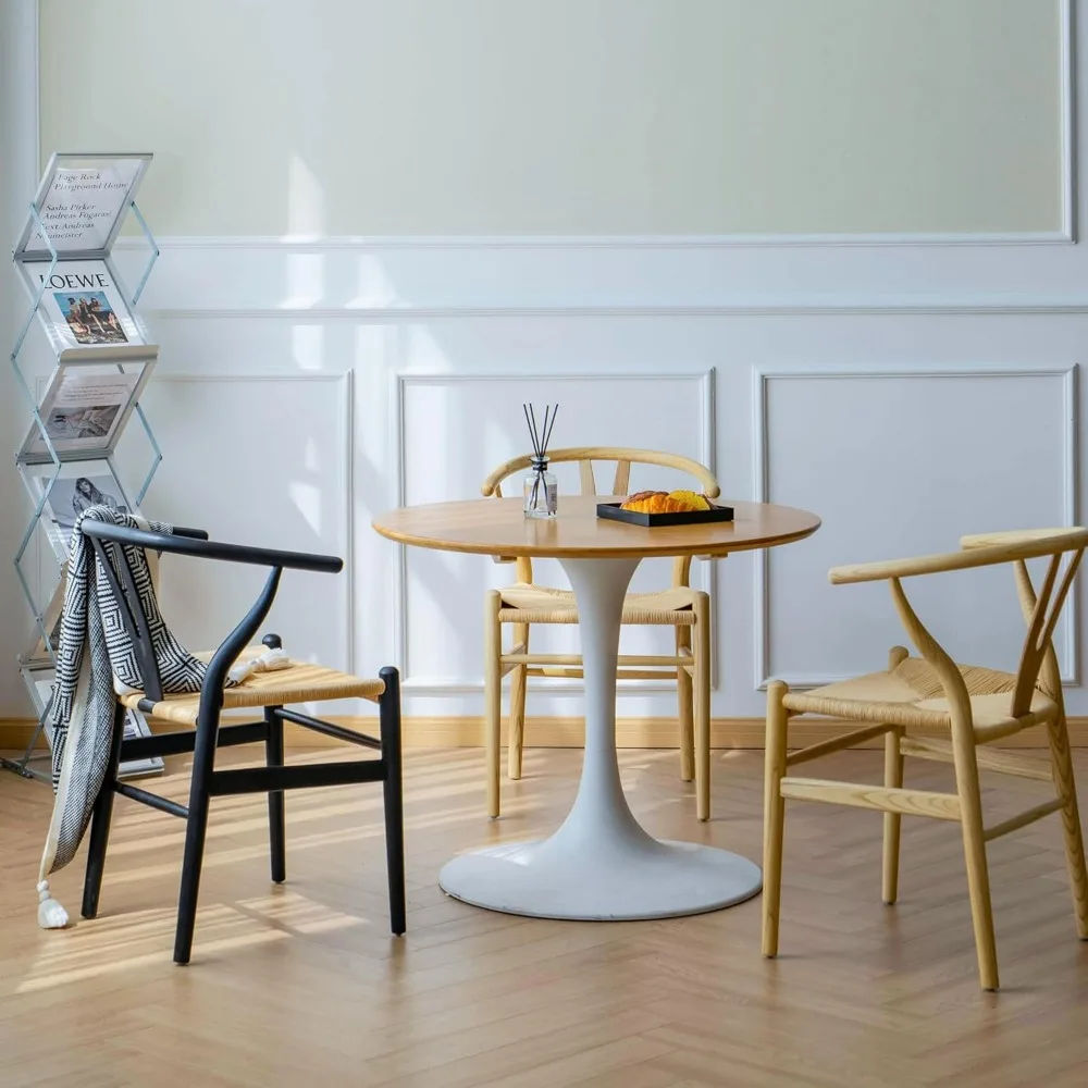 Wishbone Chair, Weave Modern Solid Wood Mid-Century Y Shaped Backrest Dining Chair (Natural Wood Color)