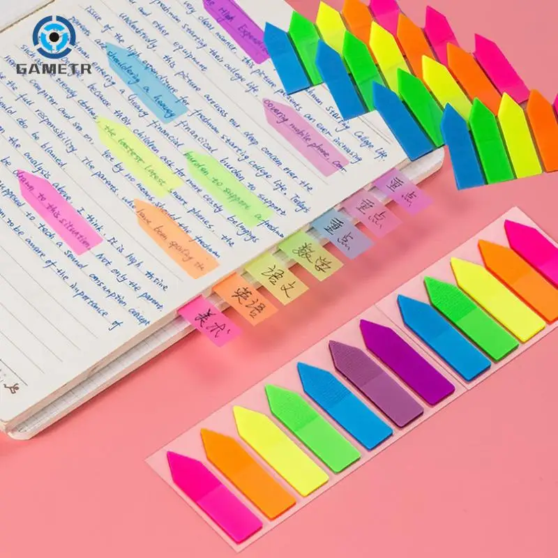 100 Stuks Fluorescentie Zelfklevende Memo Pad Plaknotities Kleur Sorteren Bladwijzer Marker Memo Sticker Papier Studentenkantoor