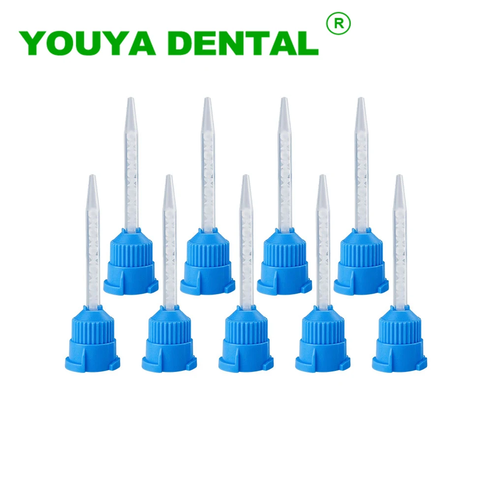 50 pçs 1:1 dental impressão materiais odontologia silicone pistola de borracha transportando mistura cabeça descartável dental misturadores dicas