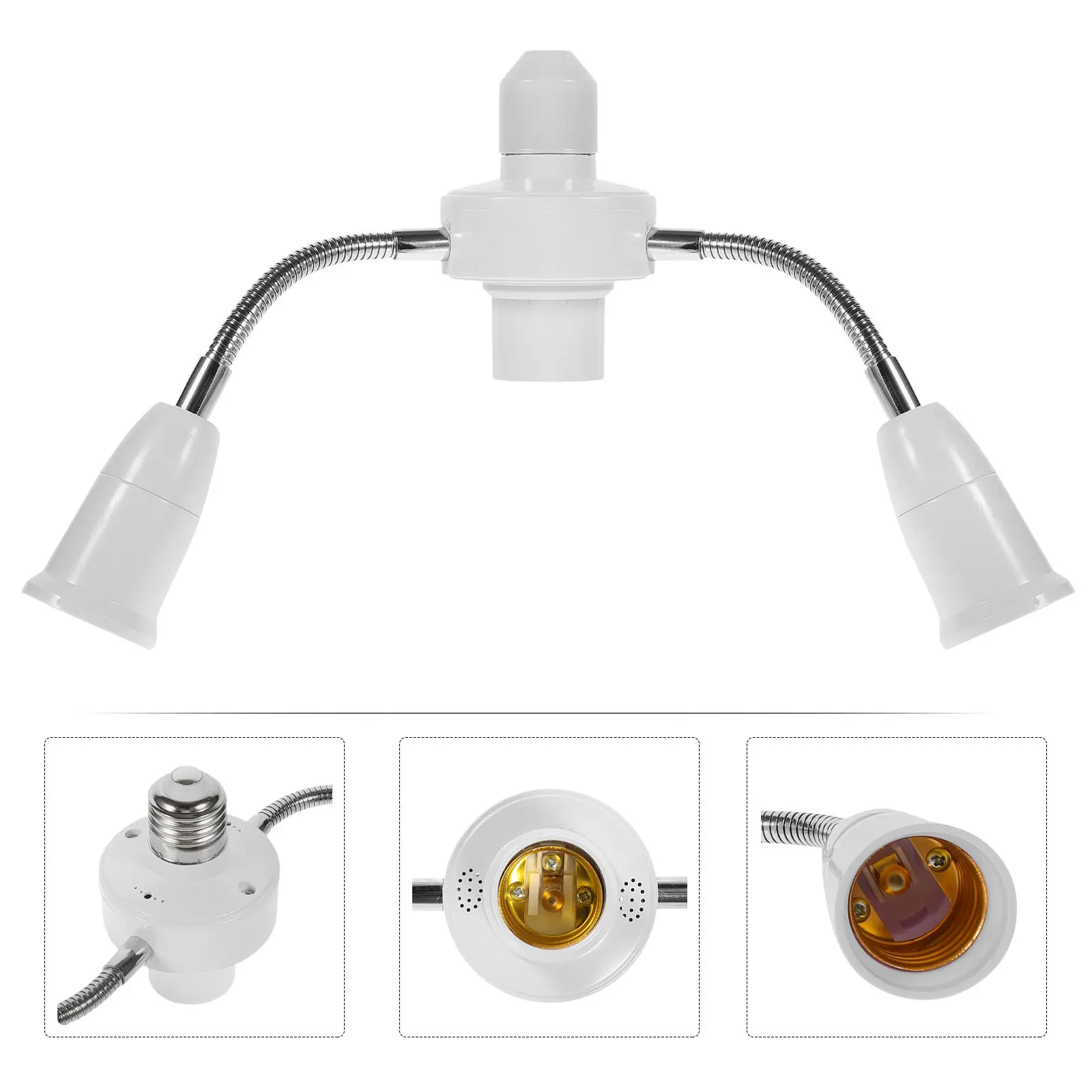 2Pcs 3 in 1 E27 Lamp Socket Converter Holder Extension Hose Flexible 360 Degree Adjustable Rotatable Light Socket