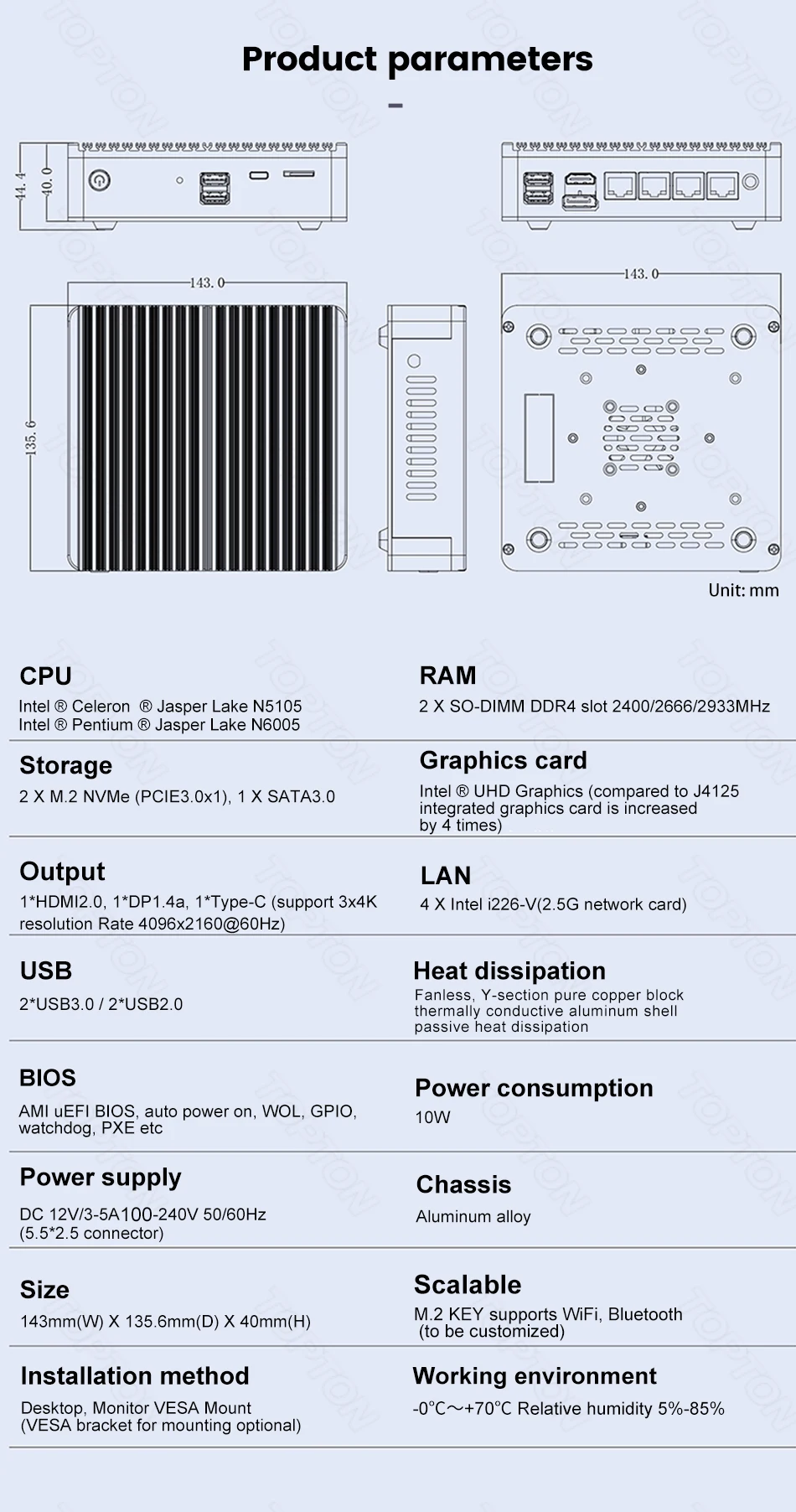 Fanless Mini PC 4 Intel i226-V 2.5Gb LAN N6005 i225-V N5105 2*NVMe TPM2.0 Switch Soft Router VPN Server ESXI Firewall Appliance