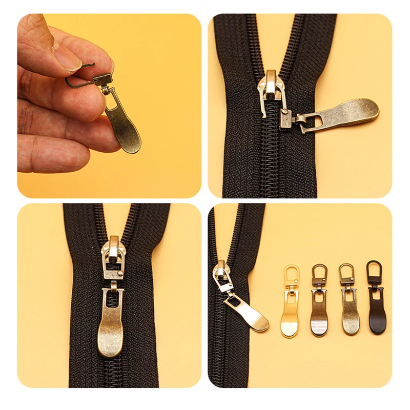 5pcs Metal Zipper Slider Detachable Zipper Repair Kit Zipper Pull For Clothing Jacket DIY Craft Zip Head Sewing Accessories