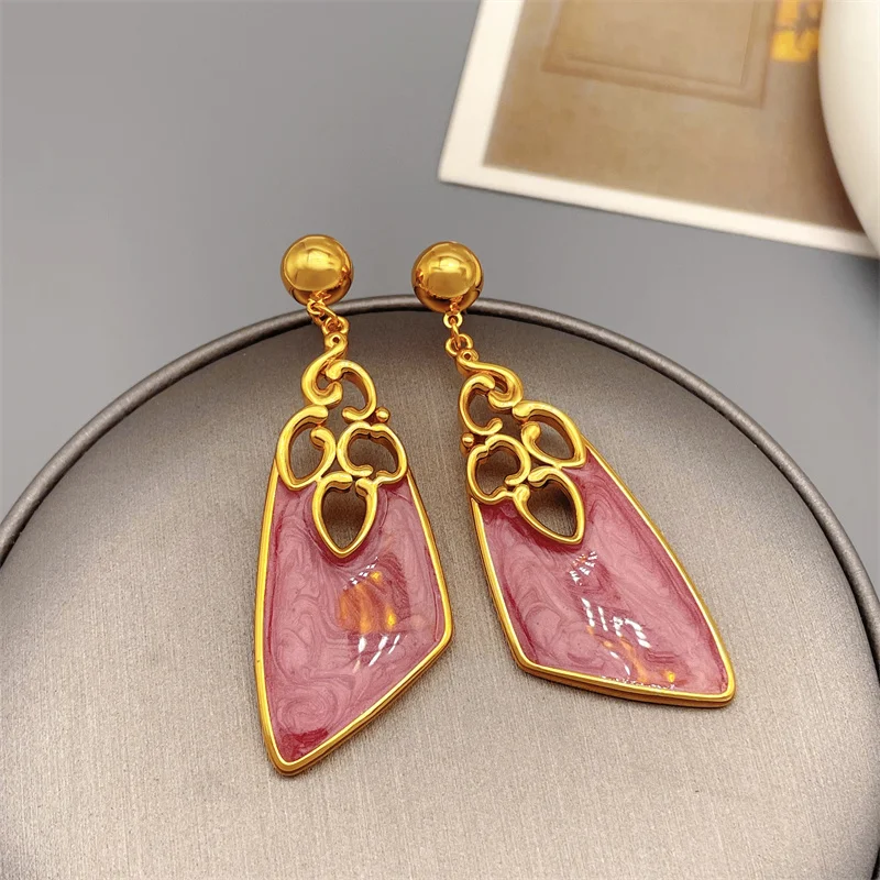 

European And American Retro Purple Enamel Glaze Geometry Drop Earrings For Women Exaggerated Fashion Earrings Jewelry Wholesale