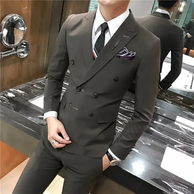 

(Blazer+ Pants) Men's Business Work Solid Color Meeting Groom Gentleman Work Travel Slim-fit Casual Wedding Suit
