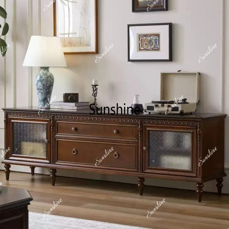 

American country solid wood TV cabinet retro old living room wall storage drawer