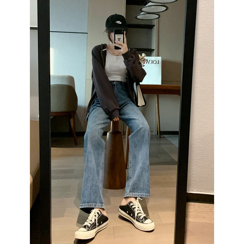 Blue Jeans Women American Wide Leg Pants Loose Fashion Hip Hop Street Temperament Vintage Female 2023 NEW Summer Trousers