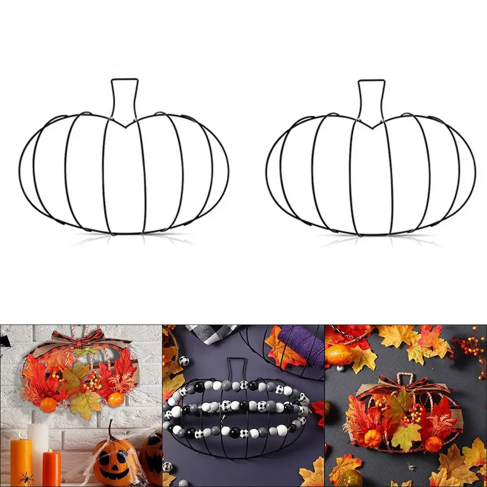 إطار سلكي معدني معلق للباب الأمامي، هيكل معدني قوي، تصميم متعدد الاستخدامات، تصميم على شكل يقطين، ديكور الخريف #4