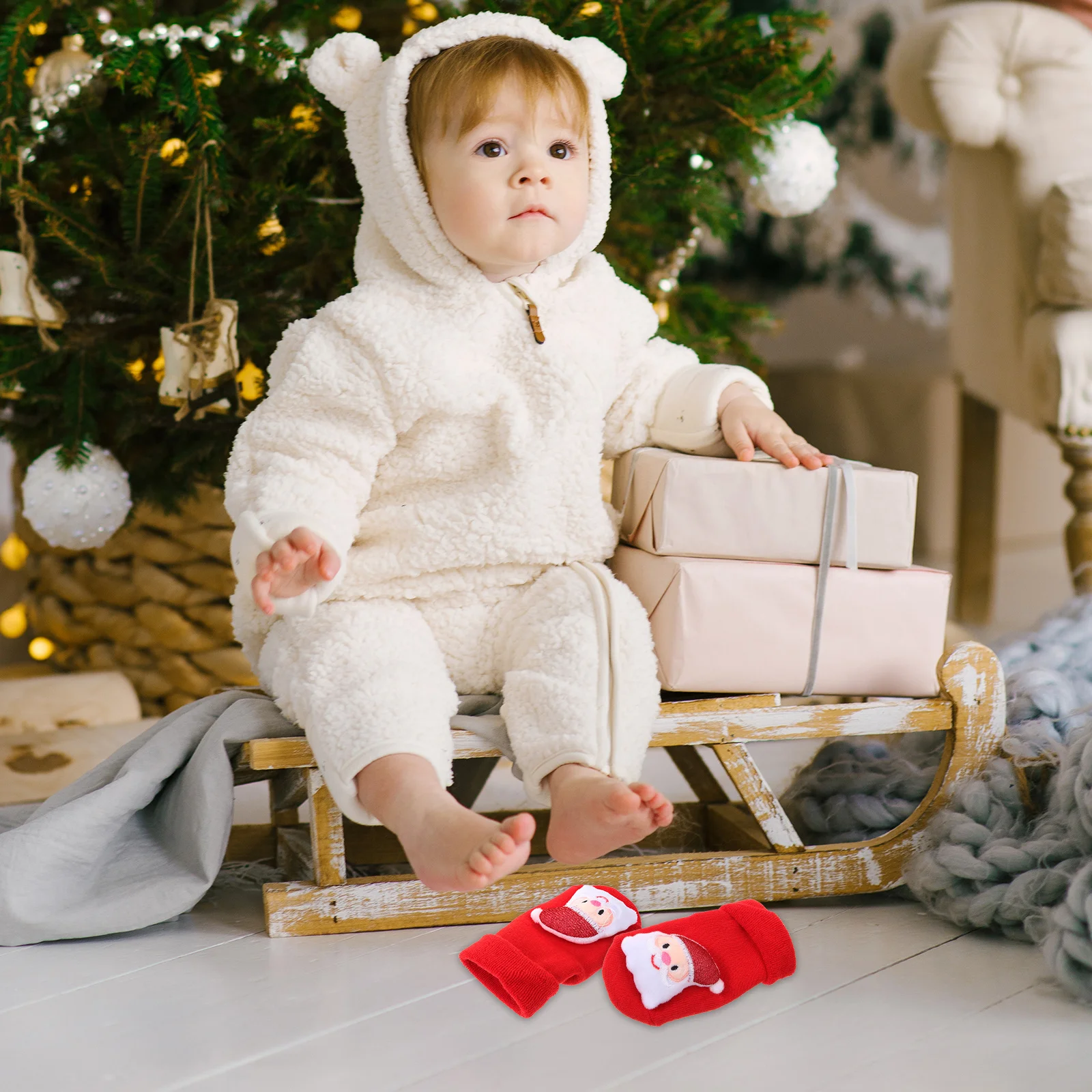 4Pairs Christmas Baby Socks Knitted Winter Floor Socks with Anti-Slip Sole Soft Lightweight Warm for Kids Comfortable Holiday