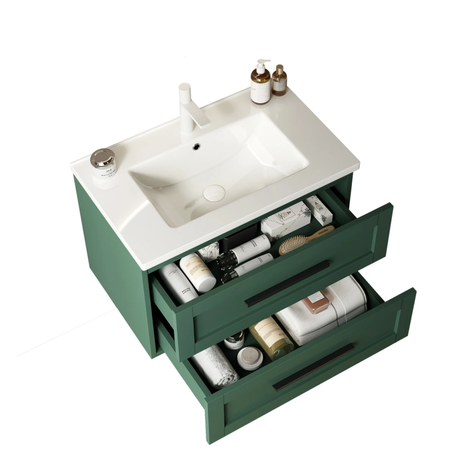 

JODI 30" Wall-Mounted Bathroom Vanity with Sink, Modern Floating Cabinet, 2 Drawers, White Ceramic Basin - Green