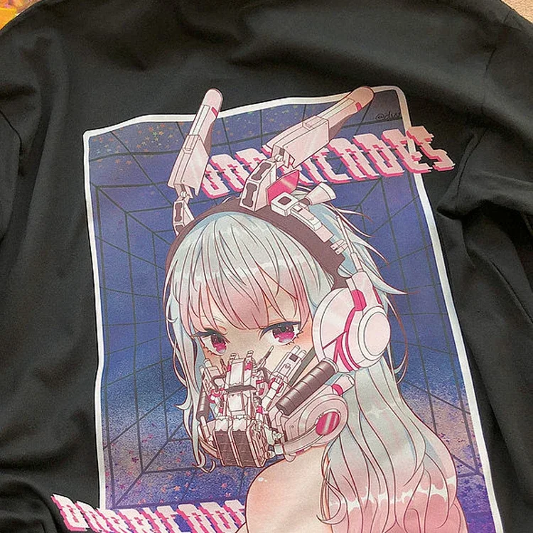 Top solto vintage de grandes dimensões feminino, camiseta com estampa de anime bonito, roupas góticas, moda streetwear, Y2K