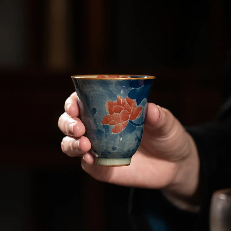 

Расписанная вручную чайная чашка из цзиндэчжэньского фарфора, с изображением лотосов на лунном свете, ароматная чашка, подходит для...
