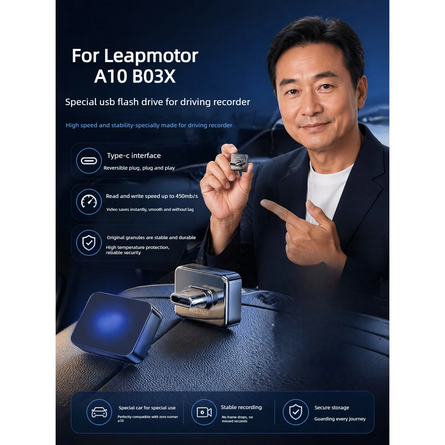 For Leapmotor A10 B03X Dedicated USB Flash Drive for Driving Recorder Sentinel Mode High-speed Read and Write Without Lag