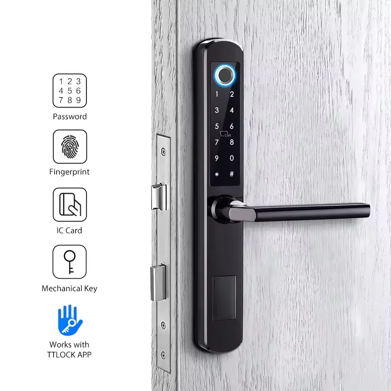 Tuya TTLock App Control Sliding Door Lock, IP64 Waterproof Fingerprint Keypad Lock, 304 Stainless Steel Aluminum Smart Lock