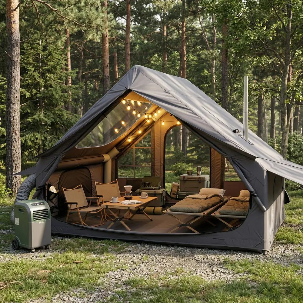 

Camping Tent with Electric Air Pump 420D Heavy Duty Oxford 5 Min AutoInflation Panoramic Stargazing Skylight 4 Season Luxury Gl