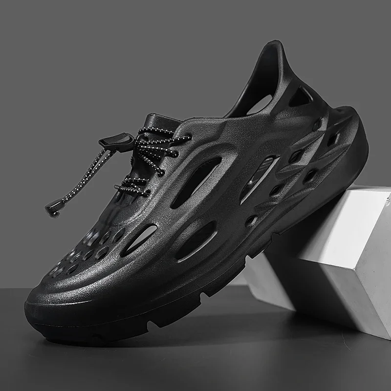 

Летняя обувь без шнуровки для воды, мужские пляжные сандалии, мягкие полые мужские садовые туфли из ЭВА, дизайнерские дышащие тапочки с отверстиями, кроссовки для бега