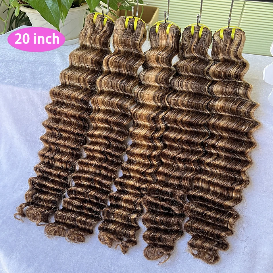 

Highlight P4/27 Color Deep Wave Human Hair Bundles 100% Virgin Vietnamese Double Weft Hair Weave Extensions 100 Grams For Women