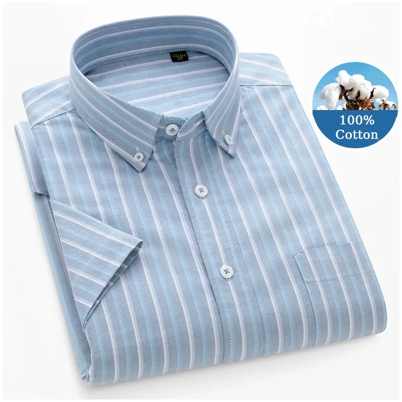 

BROWON Brand Summer Shirts for Men 100% Cotton Short Sleeves Striped Shirts Man Casual Blusas Man Trending Products 2025