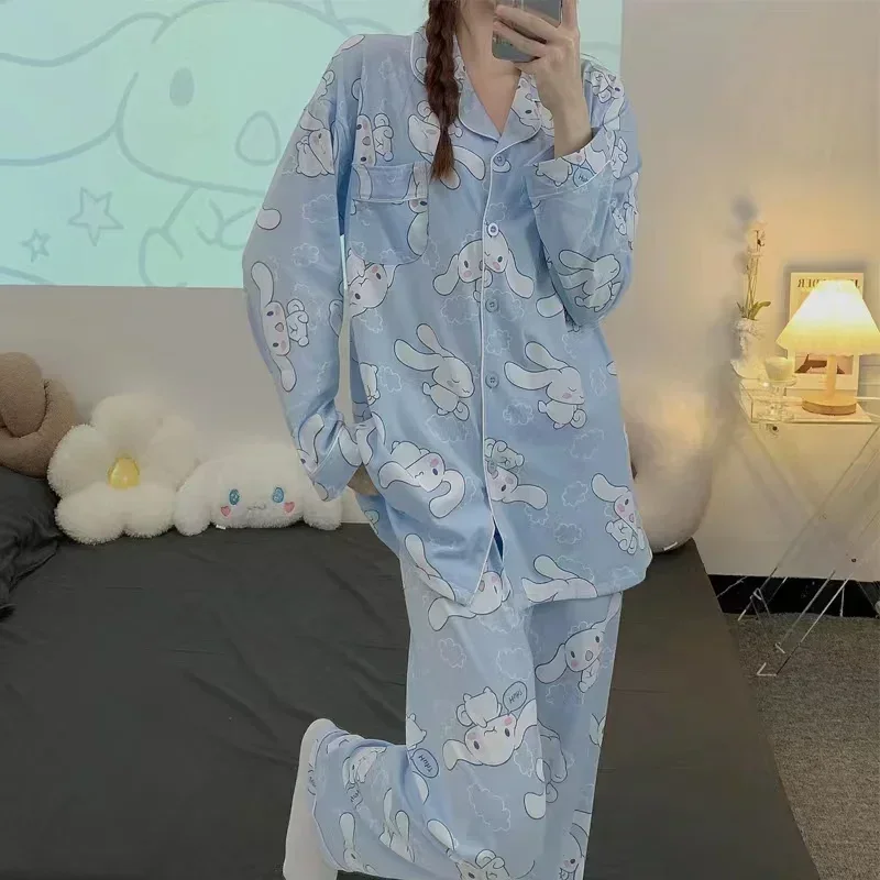 Sanrio jade cinnamon dog autumn pajamas new cotton comfortable two-piece set women\'s pajamas silk pajamas women\'s loungewear