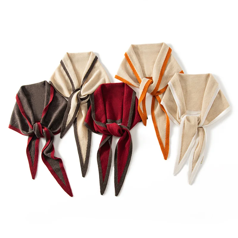 

New 100% Cashmere Scarf Autumn Winter fashion women color-blocked small scarf warm simple generous Cashmere Triangle Shawl Scarf