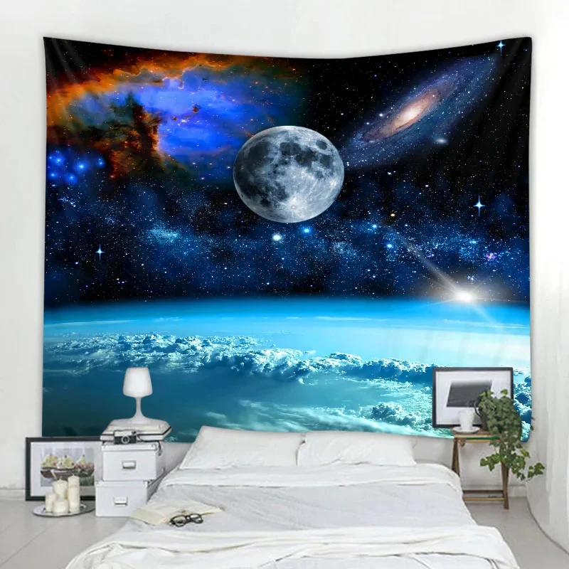 VIKAMA Space Galaxy Tapestry Planet Moon Earth Cloud Star Nebula Print Wall Hanging Bedroom Aesthetic Decor Cloth
