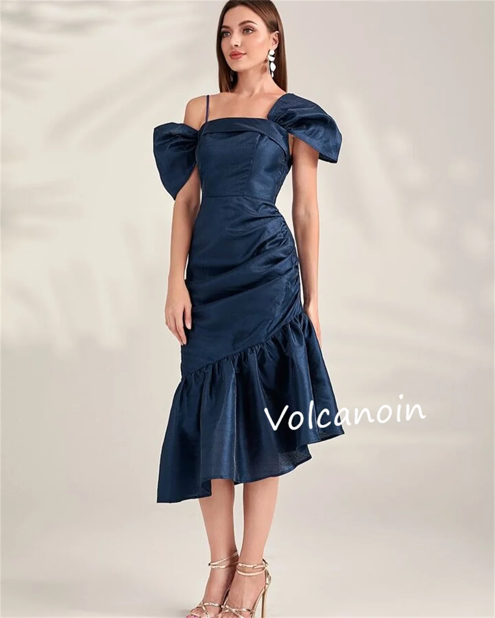 Вечерние платья миди с открытыми плечами и складками из шармезы по индивидуальному заказу, элегантные, высокое качество