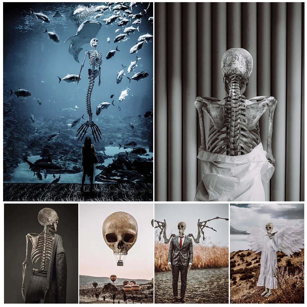Demon,Angel,Unicorn,Mermaid,Surreal Skeleton Photography Art Poster Print Fantasy Skeleton Man Wall Art Photo Canvas Print Decor