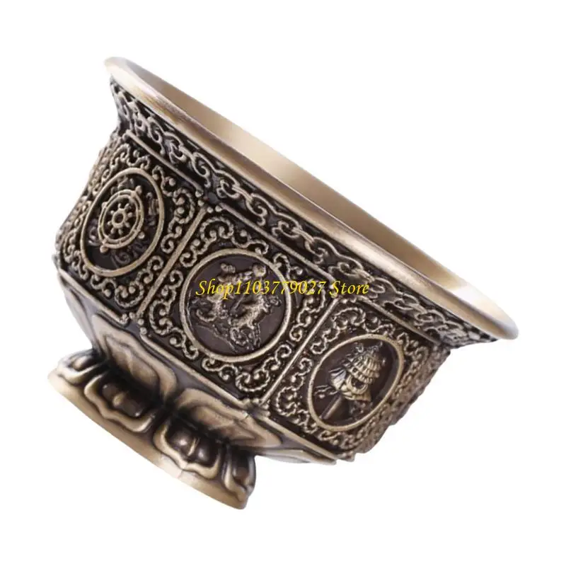 C4DF Copper Bowl with Eight Auspicious Tibetan Symbols for Gifting Holy Water Cup