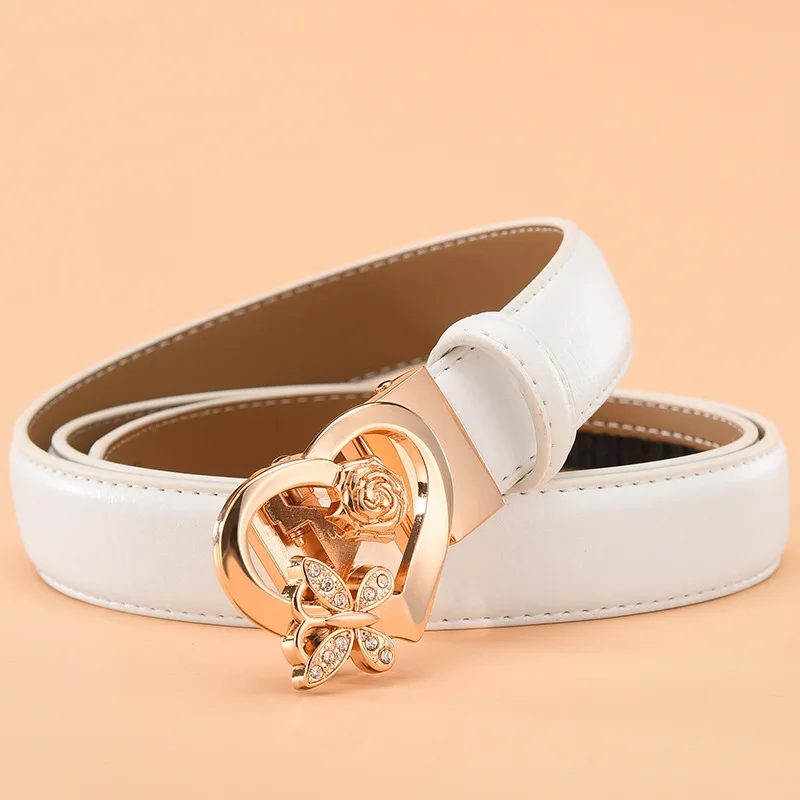 2026 New Women\'s Red Heart Shape Belts, Automatic Buckle Belt, White Black Girls Fashion Cinturon Male Waistband