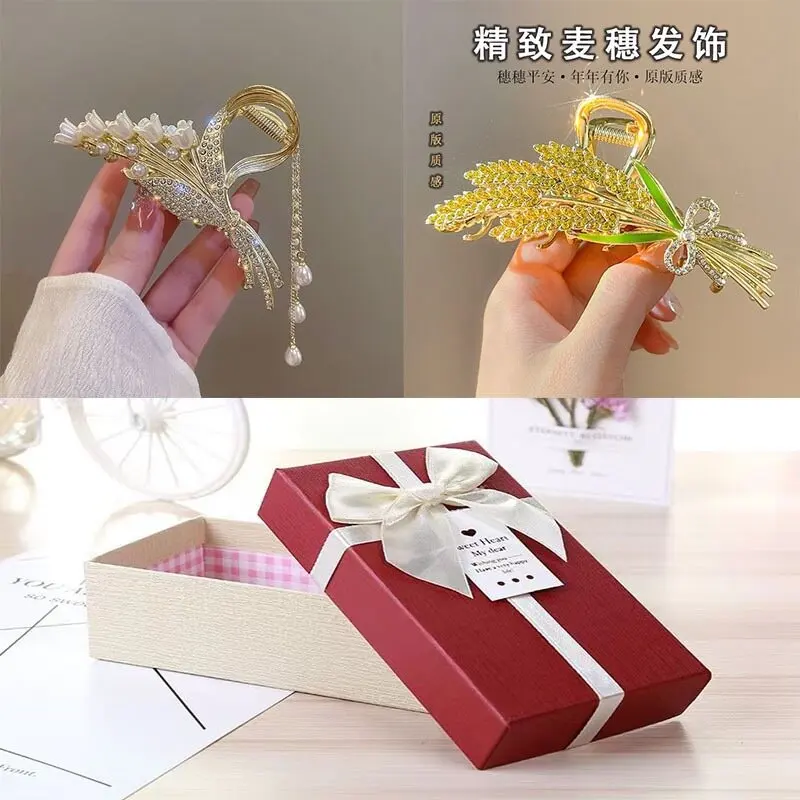 New Hair Accessories Alloy Wheat Ear Clip Pearl Rhinestone Hair Clip Exquisite High End Metal  Women Back Head Bun Hair Clip
