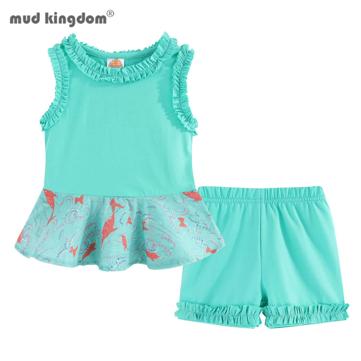 

Mudkingdom Girl Summer Outfits Pleated Sleeveless Tank Tops and Shorts Set for Toddler Girls Cute Clothes Suit Solid
