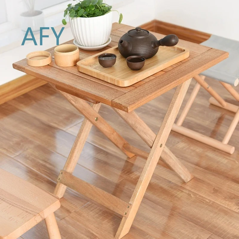 Folding Wooden Table for Home Outdoor Balcony Camping Commercial Use Portable Square Dining Table Lightweight Compact Durable
