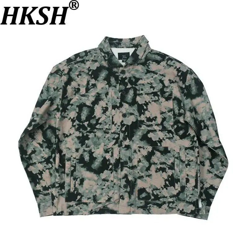 

HKSH Spring New Men Tide Tie-dye Niche Vintage Washed Multi-Pockets Safari Style Shirt Jacket Casual Loose Canvas Trendy HK21979