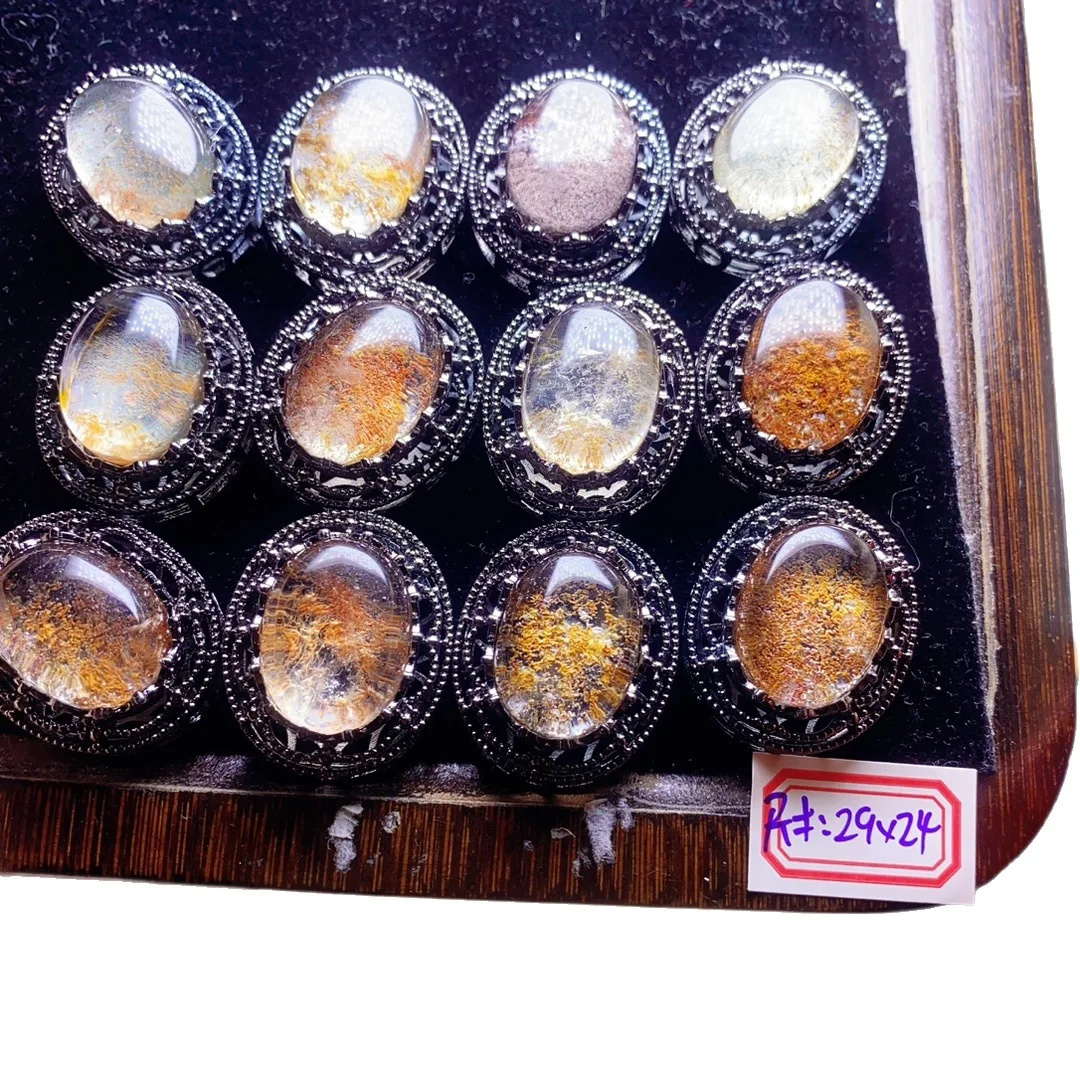 5pcs Natural Phantom Crystal Black Magic Box, Through Hole Charms for DIY Bracelet Necklace Wholesale 29x24mm