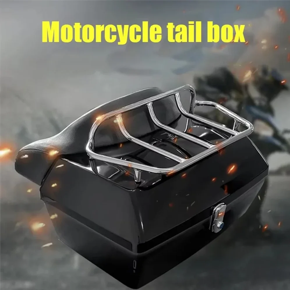 48L Motorcycle Top Case PP Material Motorbike Tail Box with Reflective Panel Waterproof Motorcycle Top Box with MultiHole Base