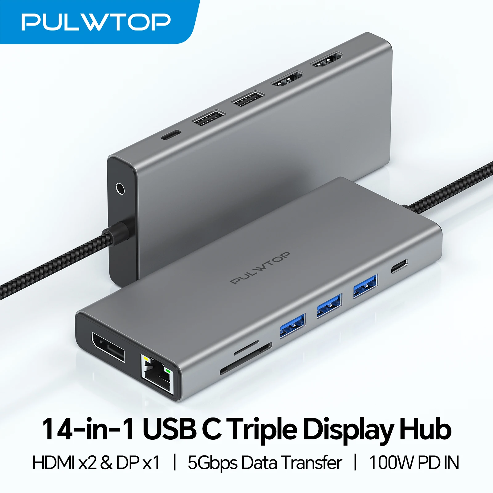 محطة إرساء الكمبيوتر المحمول PULWTOP شاشة مزدوجة مع HDMI+DP+Ethernet+SD/TF+USB C Port+Audio+PD لأجهزة MacBook وDell وHP #1