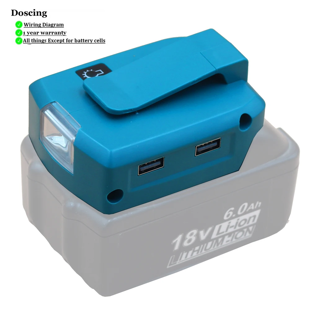 For Makita ADP05 14.4V/18V Lion Battery Dual USB converter Port with LED Light Spotlight Outdoor Flashlight for Makita Batteries