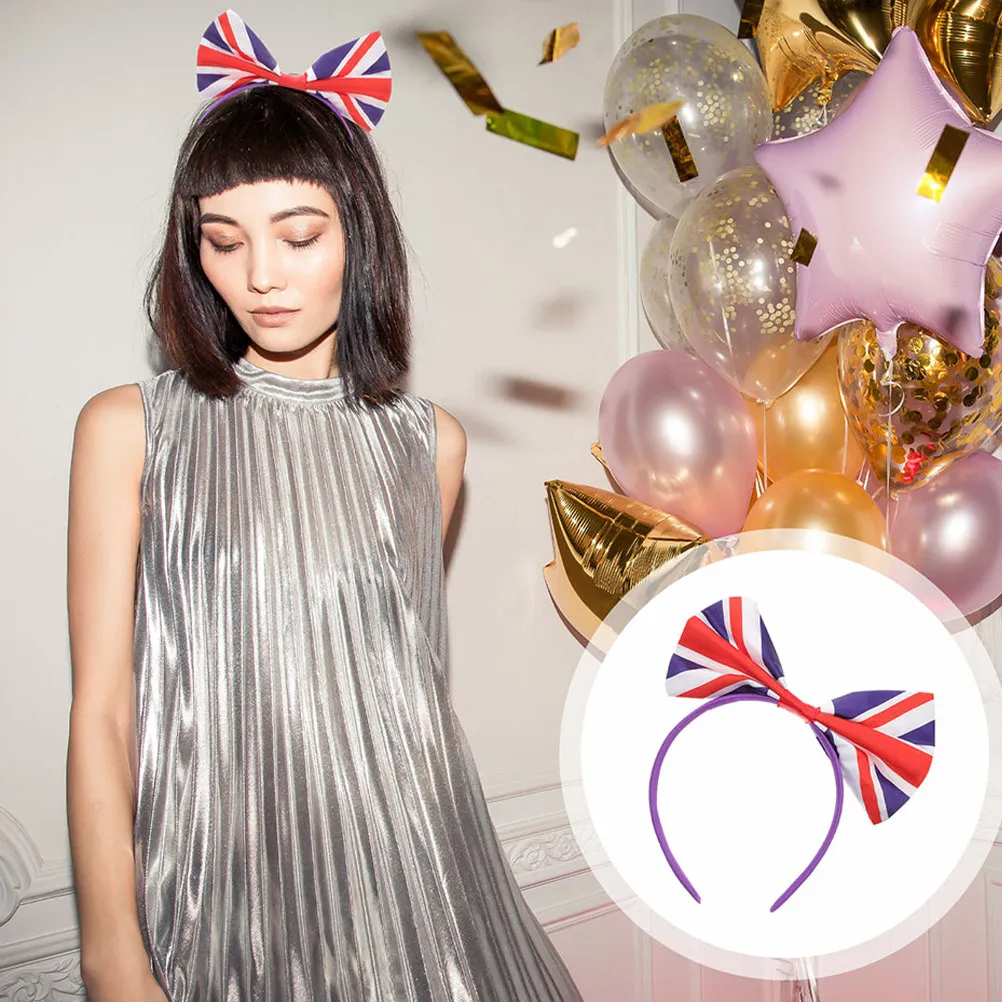 6Pcs Football Fans Bow Headbands British Flag Satin Union Jack Hair Accessories Uk Festival Party Headwear Bow Headpieces