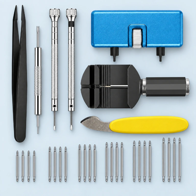 Uhrenreparatur-Werkzeugset, Uhrenarmband-Verbindungsstück-Entferner-Set, Federstege, Pinzette, Schraubendreher, Uhrenbodenöffner, DIY-Uhrenmacher-Werkzeug
