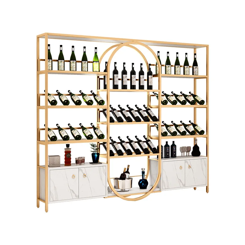 Customized Winery European Style Iron Wine Rack Bar Floor Wine Cabinet Wine Storage Display Rack Organizer Wine Glass Rack