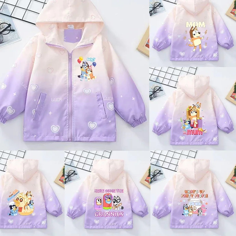 

Blueys Bingo Chilli Kids Hooded Sweatshirt Jacket Girl Spring Autumn Baby Clothes Anime Cartoon Print Windproof Casual Coat Tops